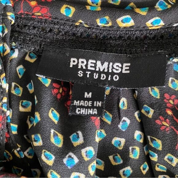Premise Studio Y2K Black Peasant Floral Art Deco Blouse Medium - Picture 10 of 12